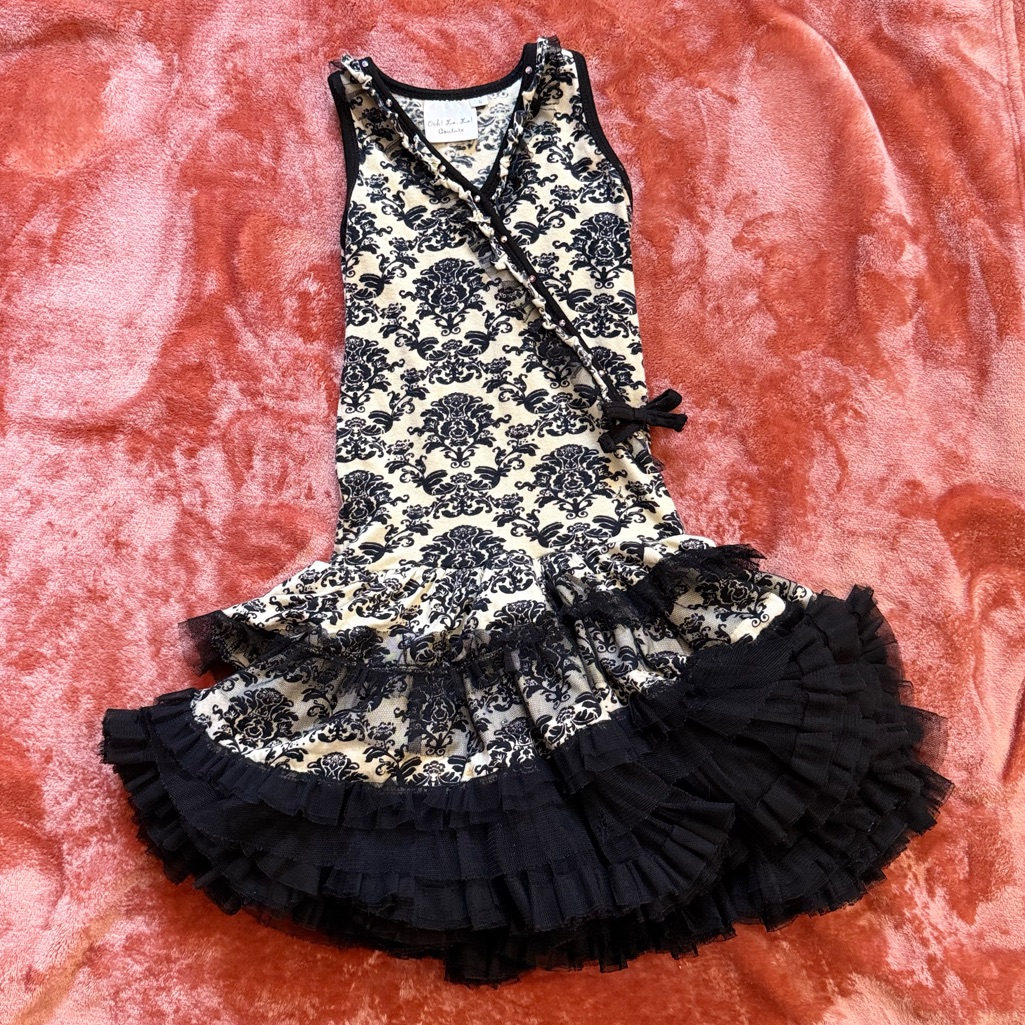 Ooh! La! La! Black & Cream Damask Ruffled Dress